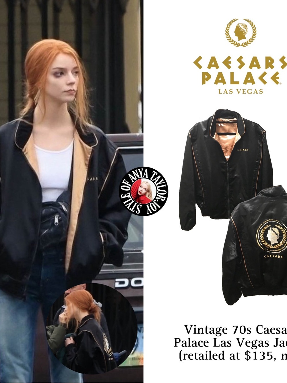 Caesars Palace Satin Bomber Jacket with Gold Trim